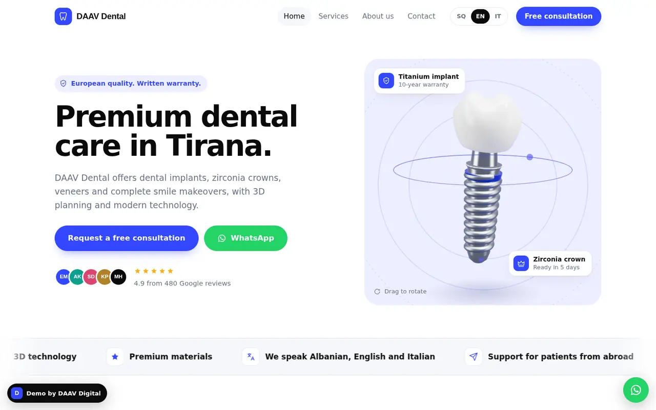 DAAV Dental clinic website template, homepage on a computer