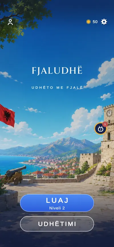 Fjaludhë Albanian word game: home screen