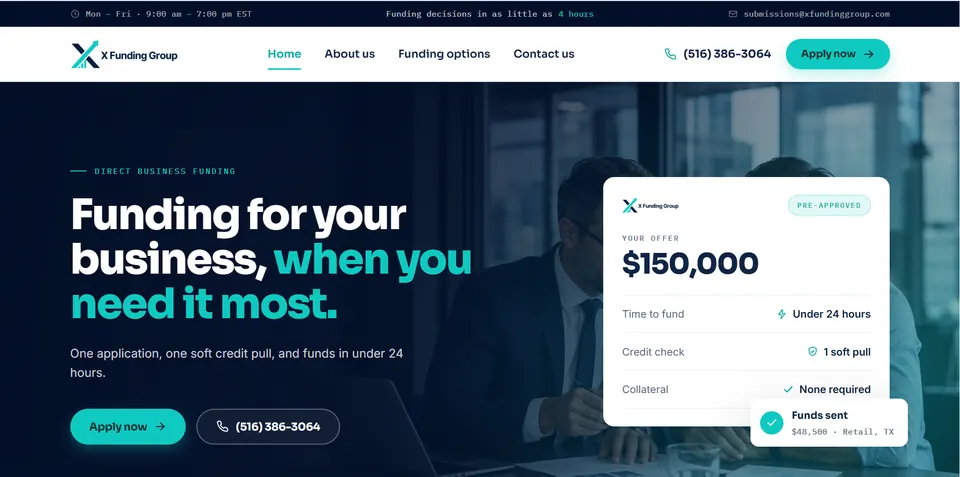 xfundinggroup.com homepage on a computer